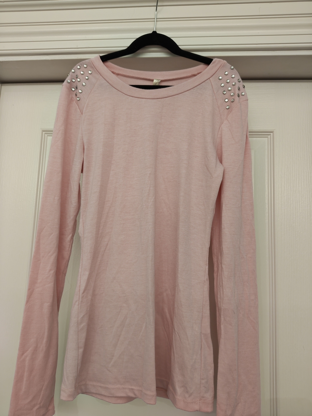 Light Pink Long Sleeve Top with Shoulder Studs